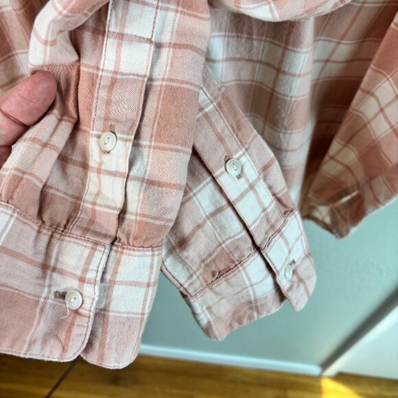 Madewell Shirt Peach Plaid Cotton Button-Down Long Sleeve Size L - Picture 4 of 6